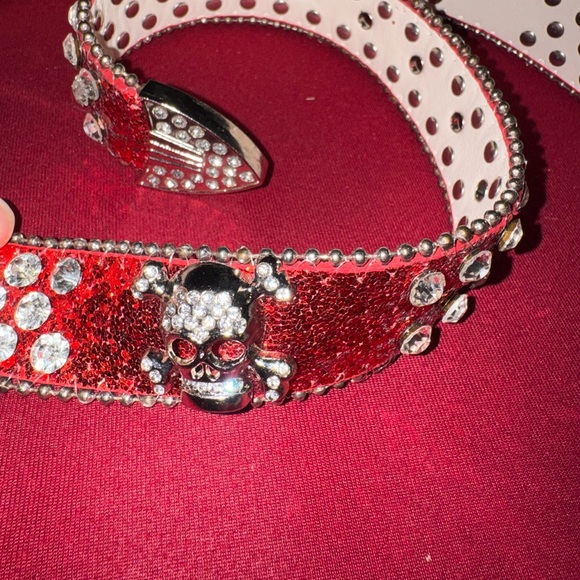 Red Rhinestone Studded Belt - Picture 2 of 4